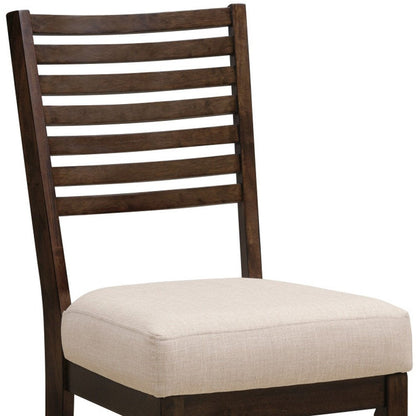 Set of Two Ivory And Dark Brown Linen And Solid Wood Slat Back Dining Side Chairs HomeRoots