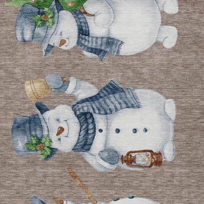 3' X 5' Taupe Denim Blue And Ivory Snowmen Washable Indoor Outdoor Area Rug HomeRoots