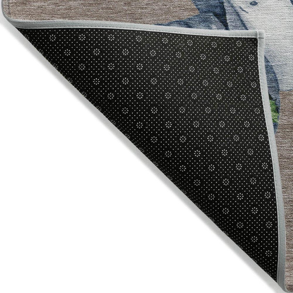 3' X 5' Taupe Denim Blue And Ivory Snowmen Washable Indoor Outdoor Area Rug HomeRoots