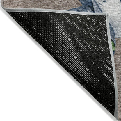 3' X 5' Taupe Denim Blue And Ivory Snowmen Washable Indoor Outdoor Area Rug HomeRoots