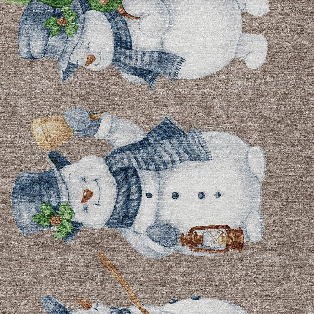 3' X 5' Taupe Denim Blue And Ivory Snowmen Washable Indoor Outdoor Area Rug — view 4