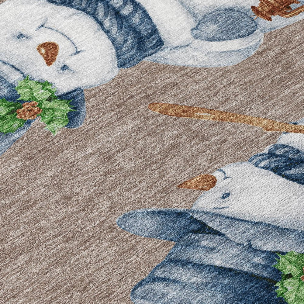 3' X 5' Taupe Denim Blue And Ivory Snowmen Washable Indoor Outdoor Area Rug — view 3