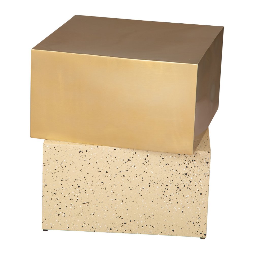 20" Gold and Beige Faux Terrazzo and Iron Free Form Pedestal End Table HomeRoots