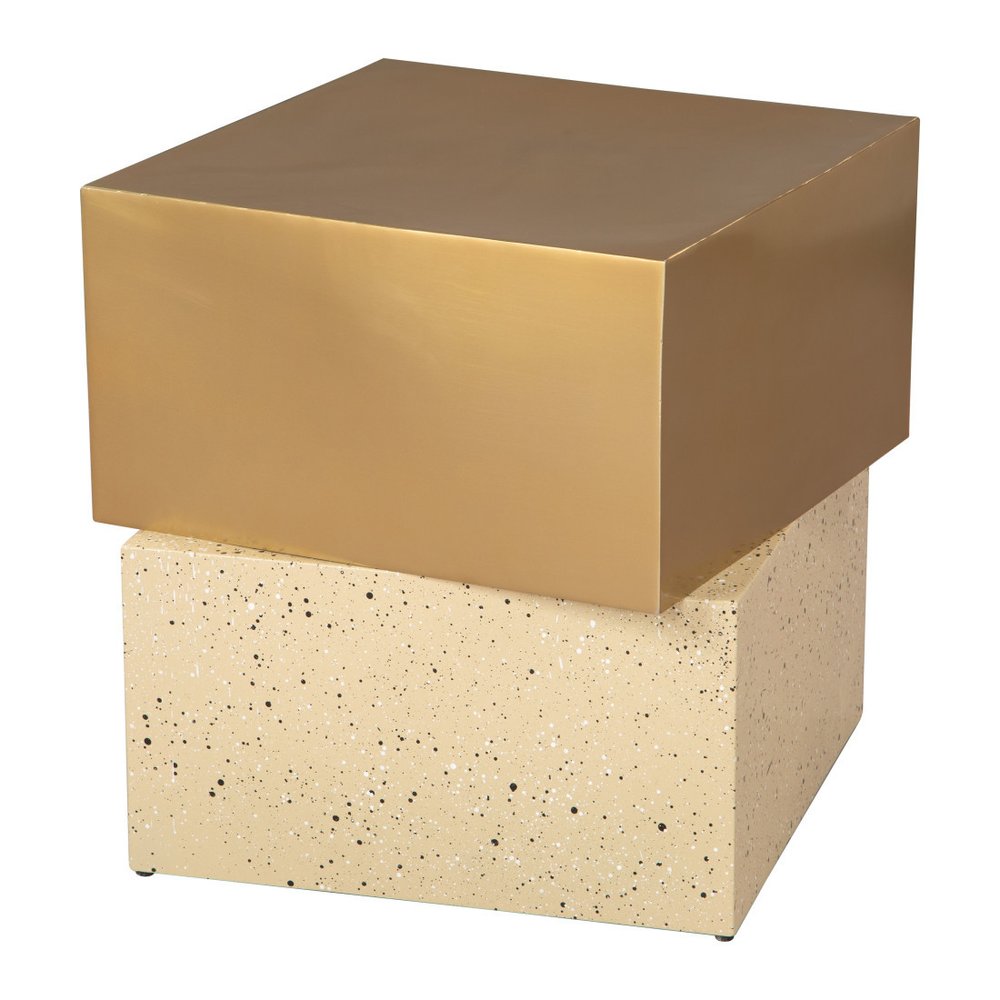 20" Gold and Beige Faux Terrazzo and Iron Free Form Pedestal End Table HomeRoots