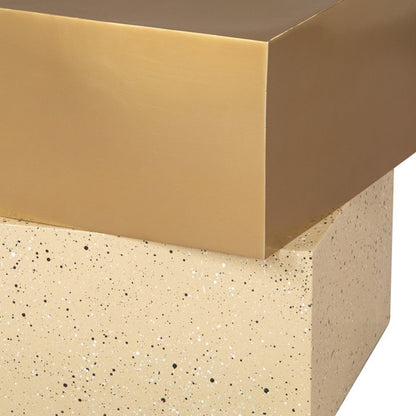 20" Gold and Beige Faux Terrazzo and Iron Free Form Pedestal End Table HomeRoots