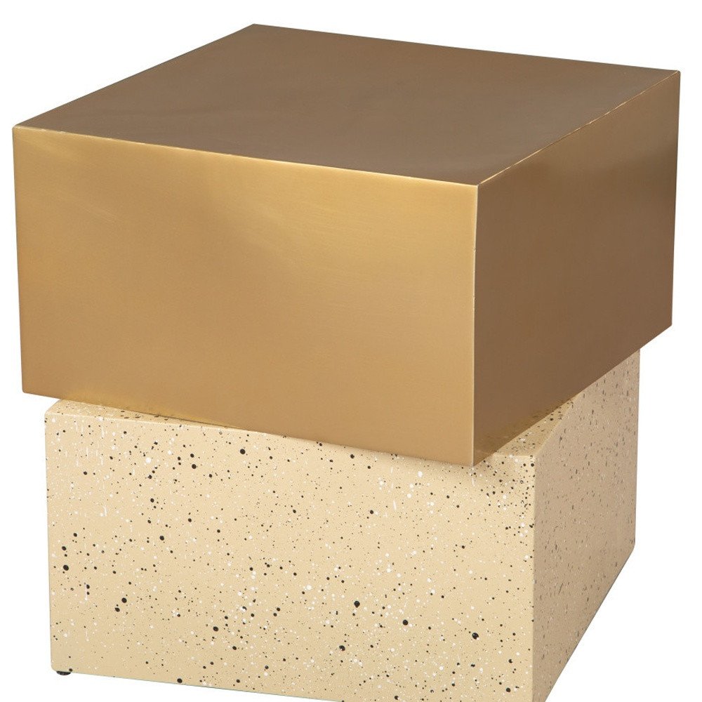 20" Gold and Beige Faux Terrazzo and Iron Free Form Pedestal End Table HomeRoots