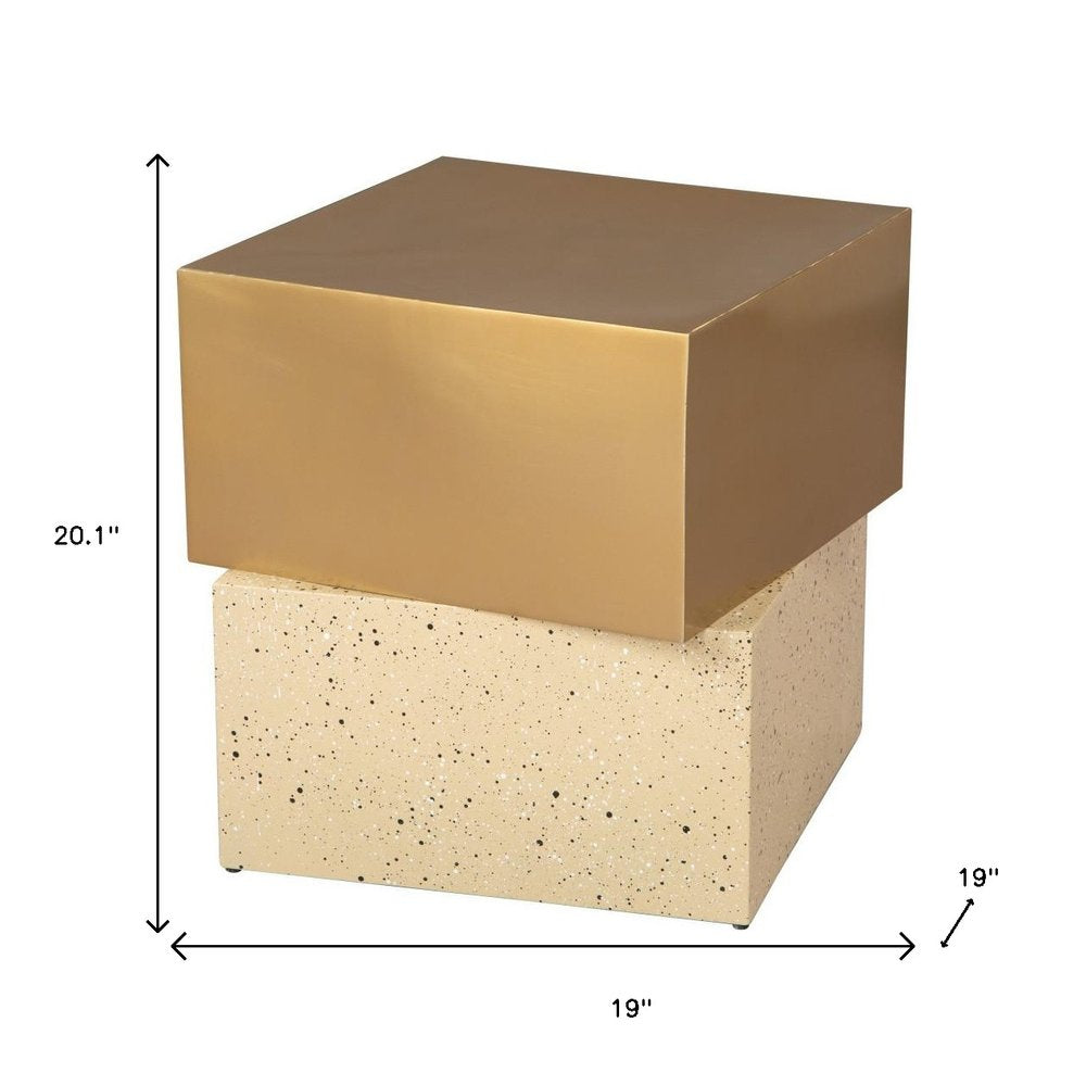 20" Gold and Beige Faux Terrazzo and Iron Free Form Pedestal End Table HomeRoots