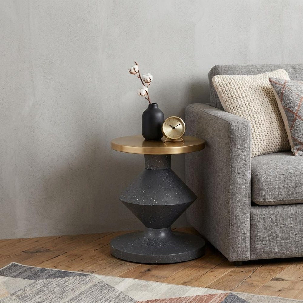 21" Gold And Gray Iron Cinched Pedestal End Table — view 1