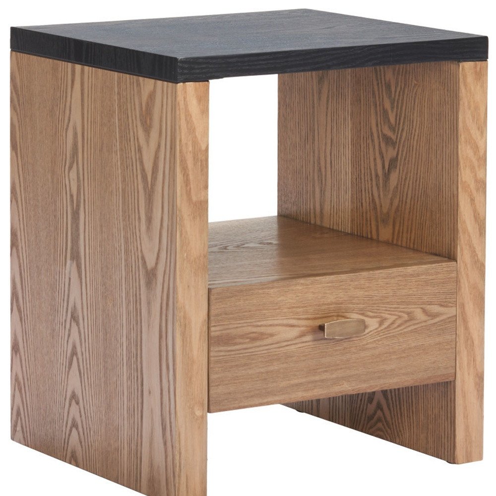 20" Black Wood Pedestal End Table With Drawer And Shelf — view 8