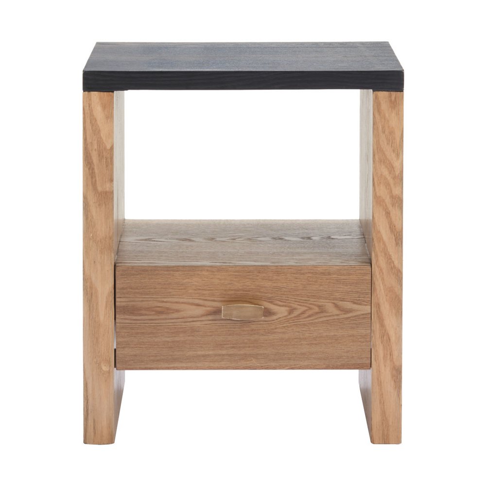 20" Black Wood Pedestal End Table With Drawer And Shelf — view 2