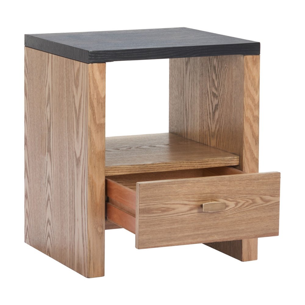 20" Black Wood Frame End Table With Drawer And Shelf