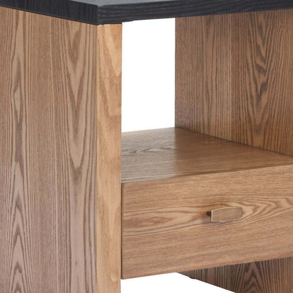 20" Black Wood Pedestal End Table With Drawer And Shelf — view 9