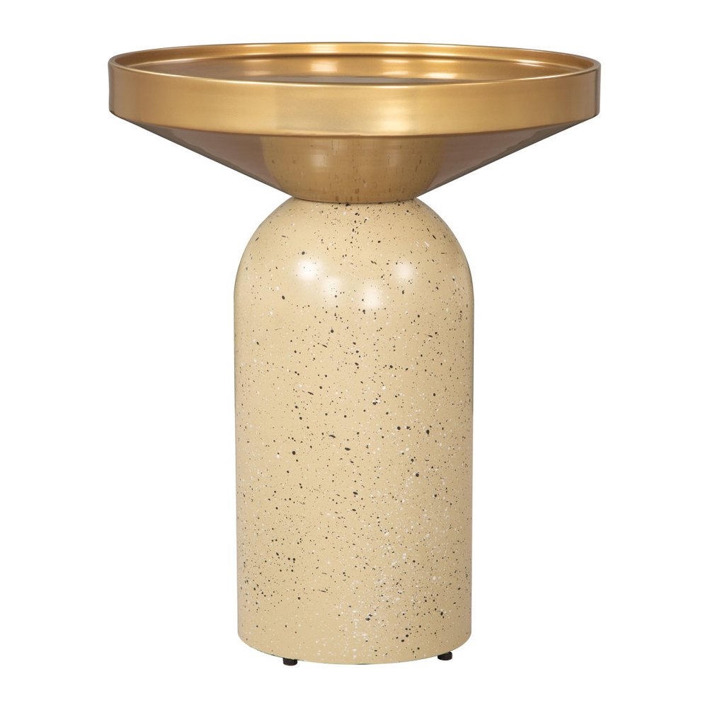 22" Gold and Beige Iron and Faux Concrete Round Pedestal End Table HomeRoots