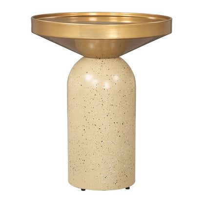 22" Gold and Beige Iron and Faux Concrete Round Pedestal End Table HomeRoots