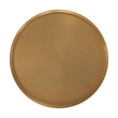 22" Gold and Beige Iron and Faux Concrete Round Pedestal End Table HomeRoots