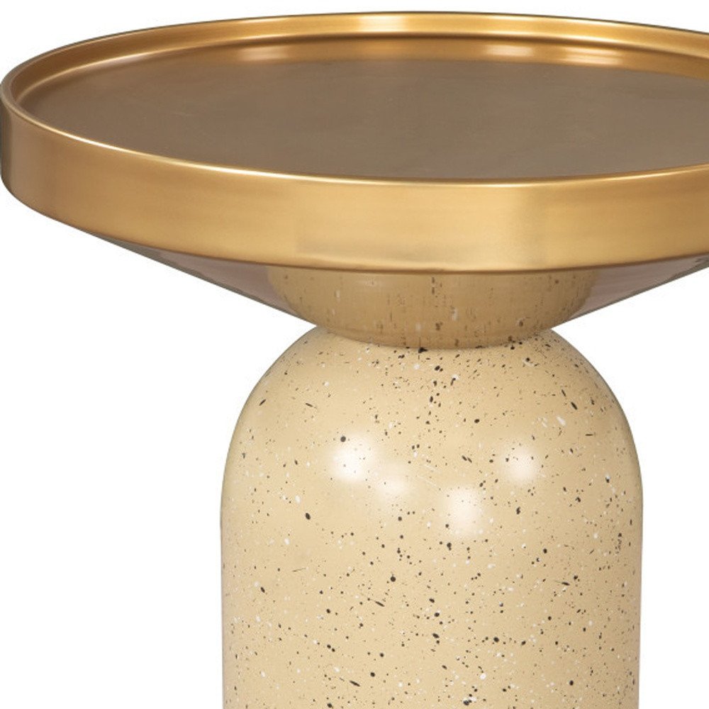 22" Gold and Beige Iron and Faux Concrete Round Pedestal End Table — view 6