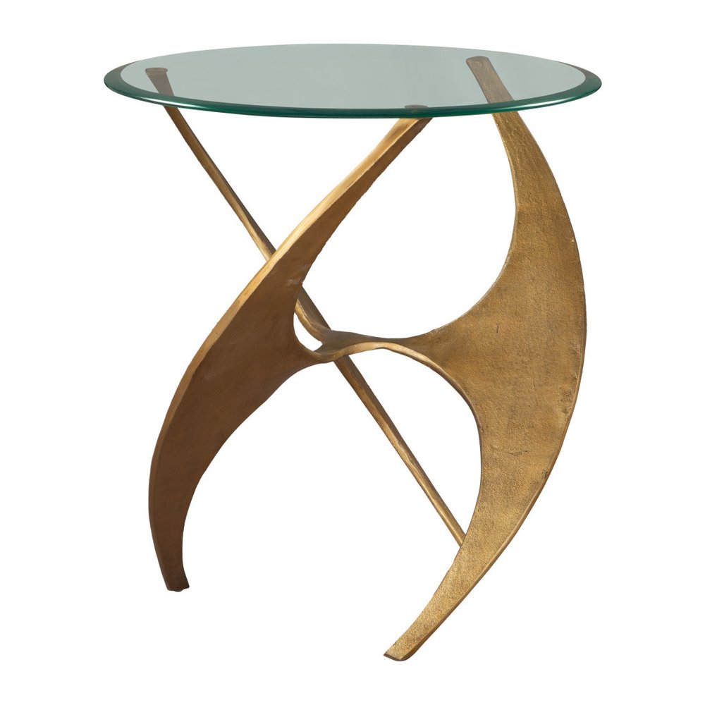 23" Clear and Gold Glass and Distressed Aluminum Circular End Table HomeRoots