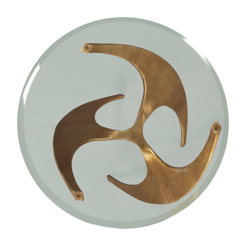 23" Clear and Gold Glass and Distressed Aluminum Circular End Table — view 3