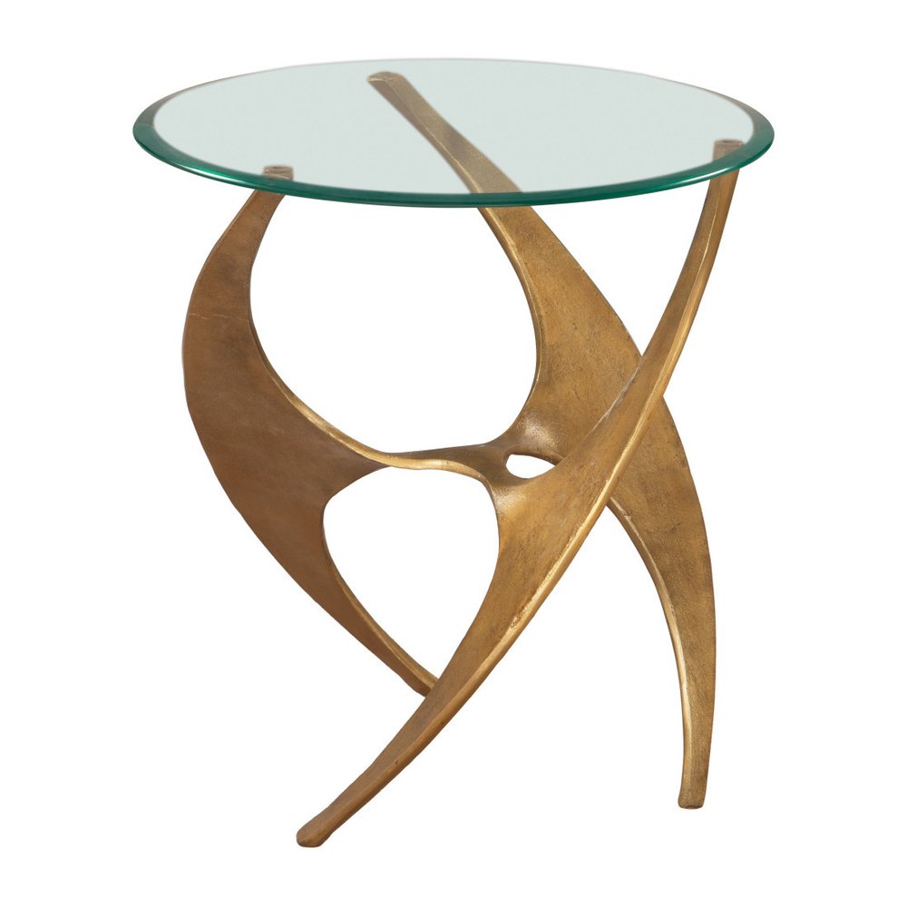 23" Clear and Gold Glass and Distressed Aluminum Circular End Table HomeRoots