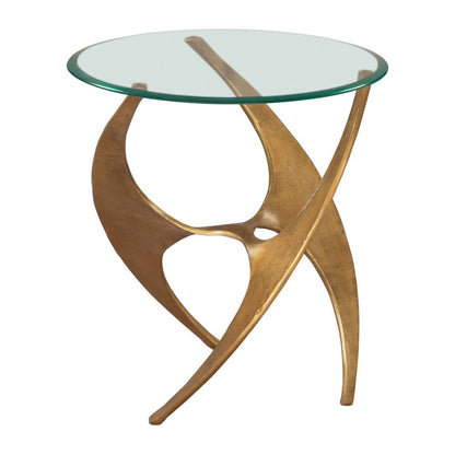 23" Clear and Gold Glass and Distressed Aluminum Circular End Table HomeRoots
