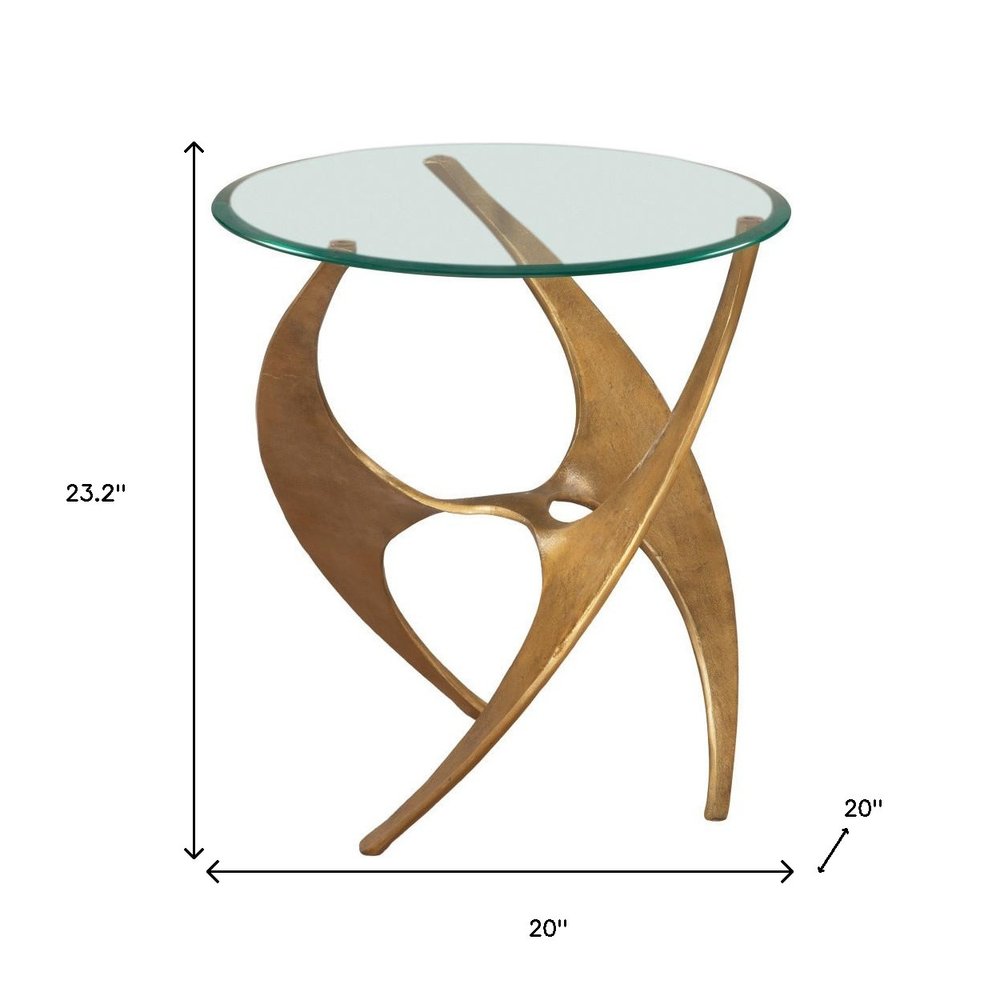 23" Clear and Gold Glass and Distressed Aluminum Circular End Table HomeRoots