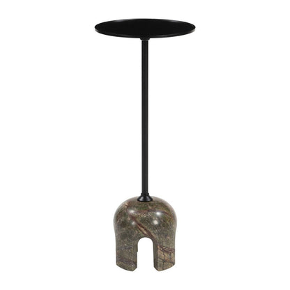 22" Black Brown and Stone Marble Free Form Pedestal End Table