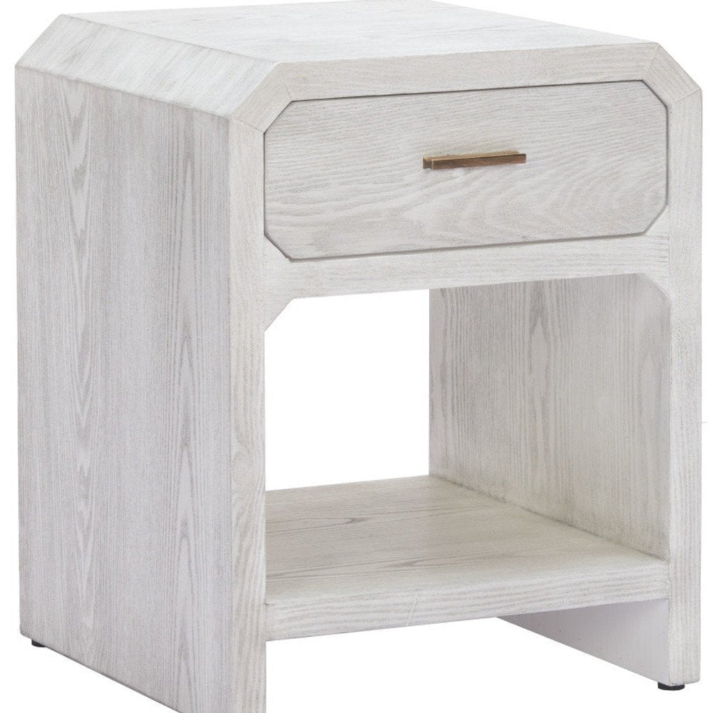 20" White Wood Faceted End Table With Drawer And Shelf — view 8