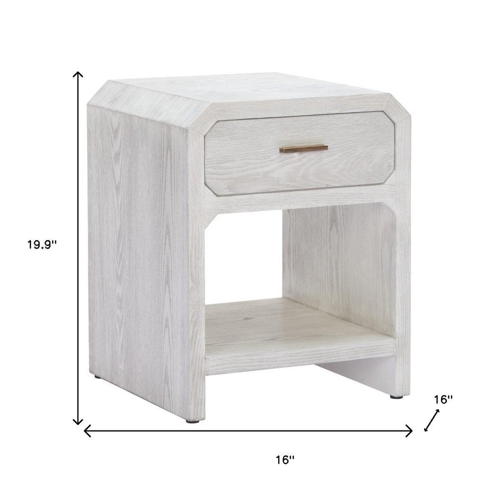 20" White Wood Faceted End Table With Drawer And Shelf — view 10