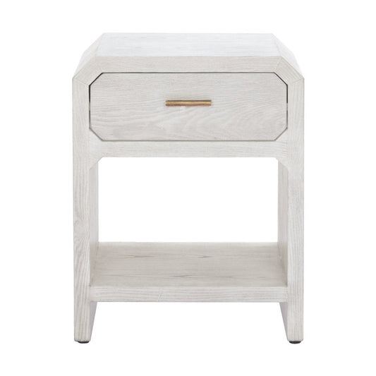 20" White Wood Faceted End Table With Drawer And Shelf
