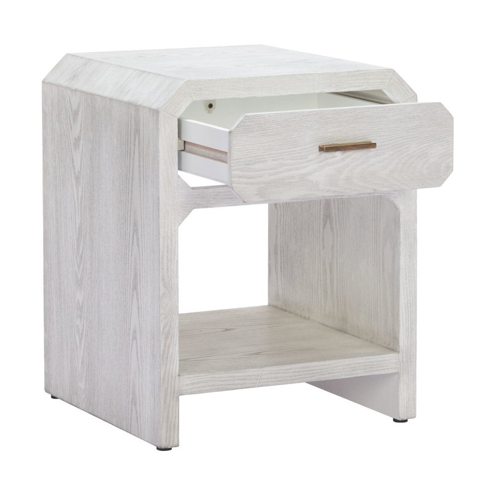 20" White Wood Faceted End Table With Drawer And Shelf — view 5