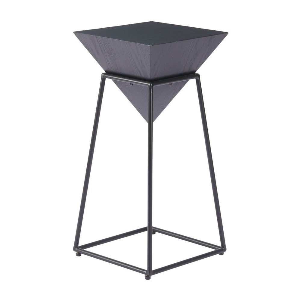 25" Black Wood and Steel Free Form Pedestal End Table HomeRoots