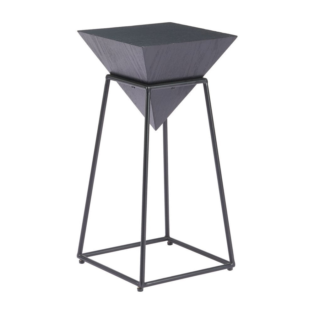 25" Black Wood and Steel Free Form Pedestal End Table HomeRoots