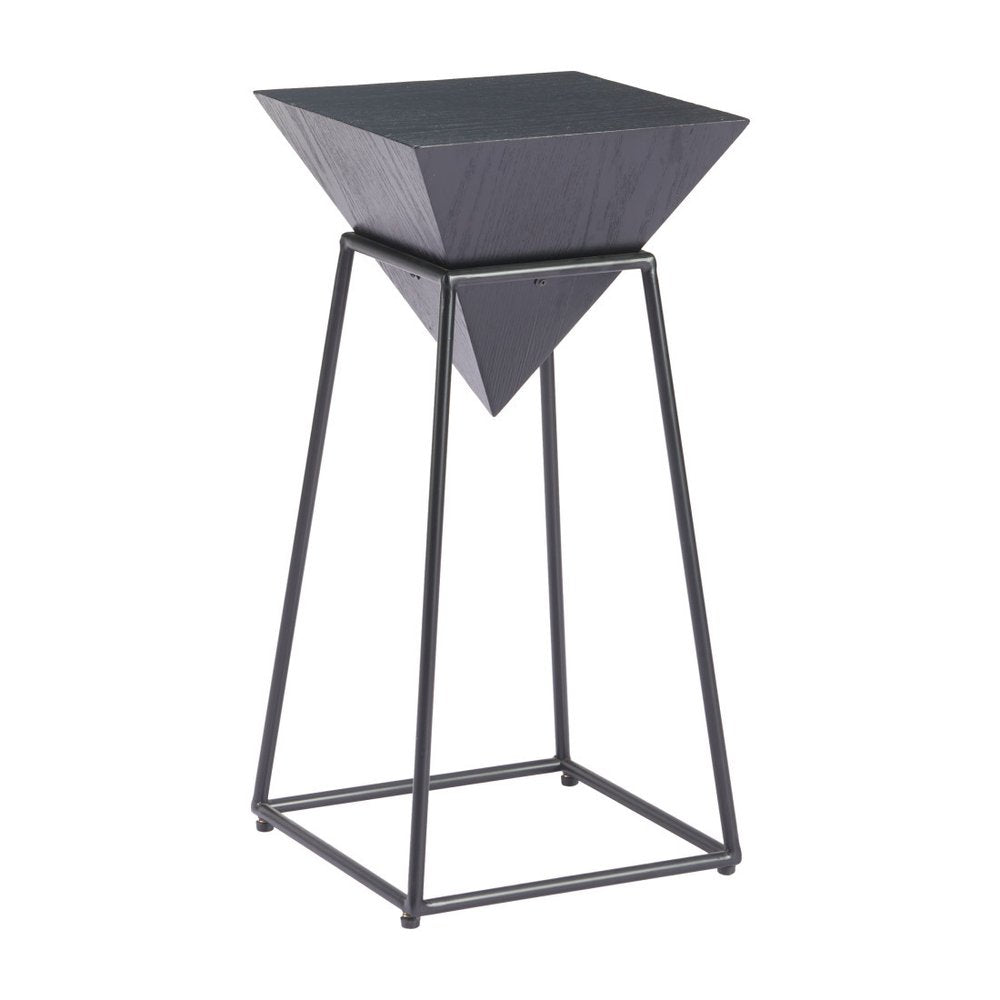 25" Black Wood and Steel Free Form Pedestal End Table — view 4