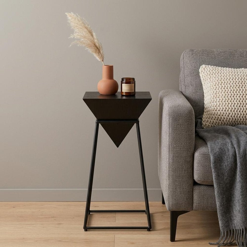 25" Black Wood and Steel Free Form Pedestal End Table HomeRoots