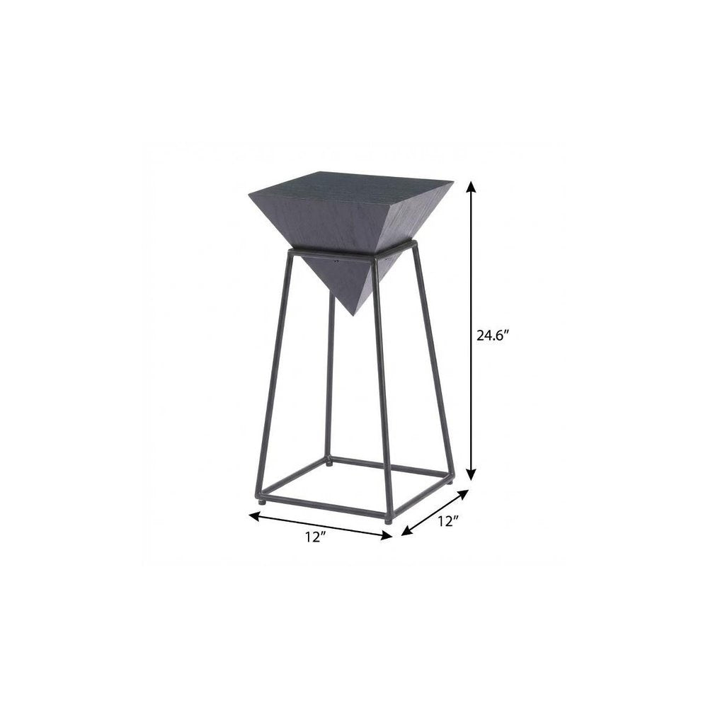 25" Black Wood and Steel Free Form Pedestal End Table — view 9