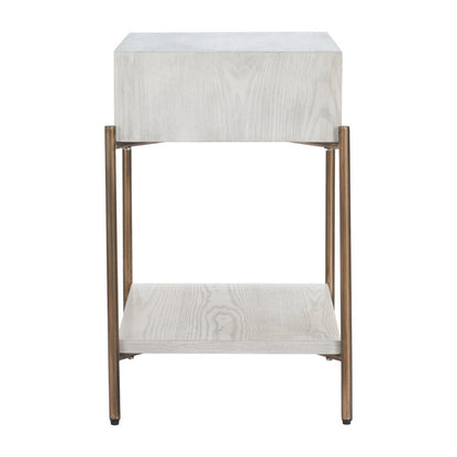 26" White and Bronze Wood and Steel End Table With Drawer And Shelf
