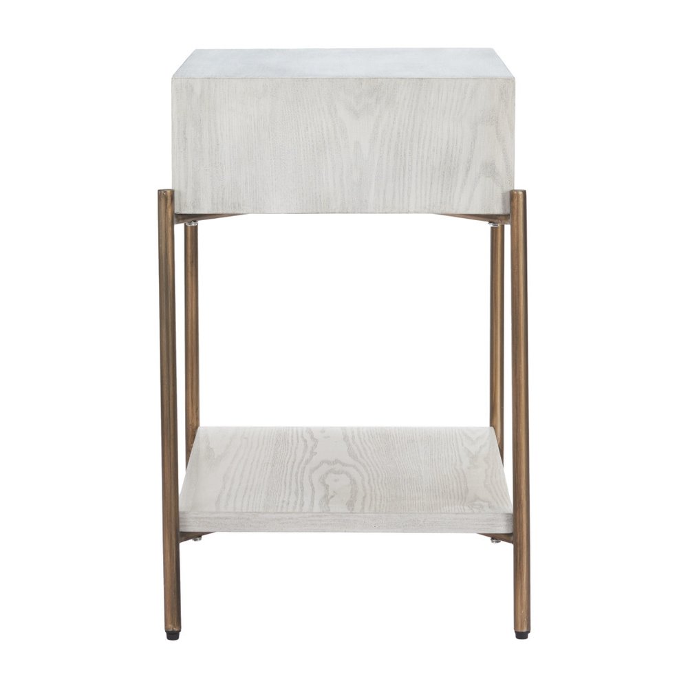 26" White and Bronze Wood and Steel End Table With Drawer And Shelf HomeRoots
