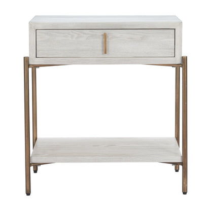 26" White and Bronze Wood and Steel End Table With Drawer And Shelf HomeRoots