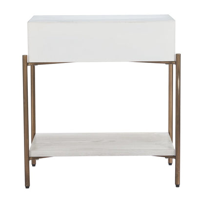 26" White and Bronze Wood and Steel End Table With Drawer And Shelf HomeRoots
