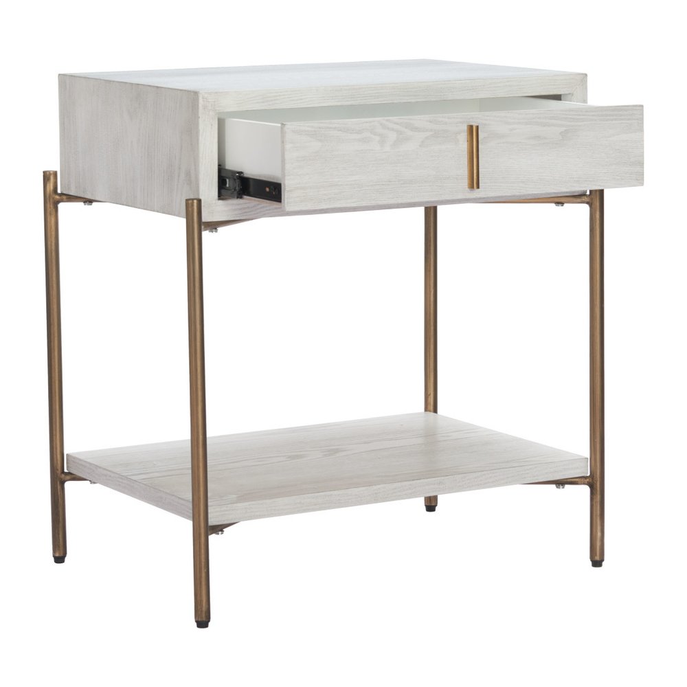 26" White and Bronze Wood and Steel End Table With Drawer And Shelf — view 7