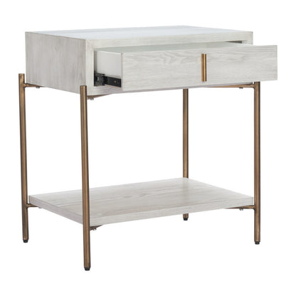 26" White and Bronze Wood and Steel End Table With Drawer And Shelf HomeRoots