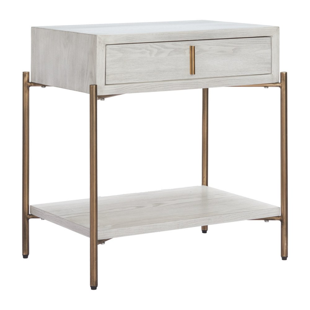 26" White and Bronze Wood and Steel End Table With Drawer And Shelf HomeRoots