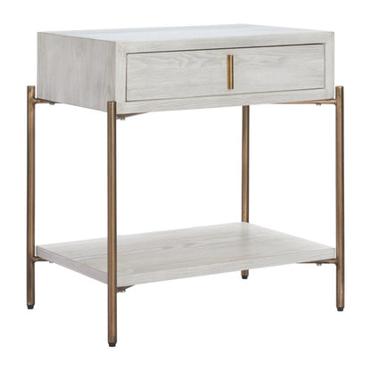 26" White and Bronze Wood and Steel End Table With Drawer And Shelf HomeRoots