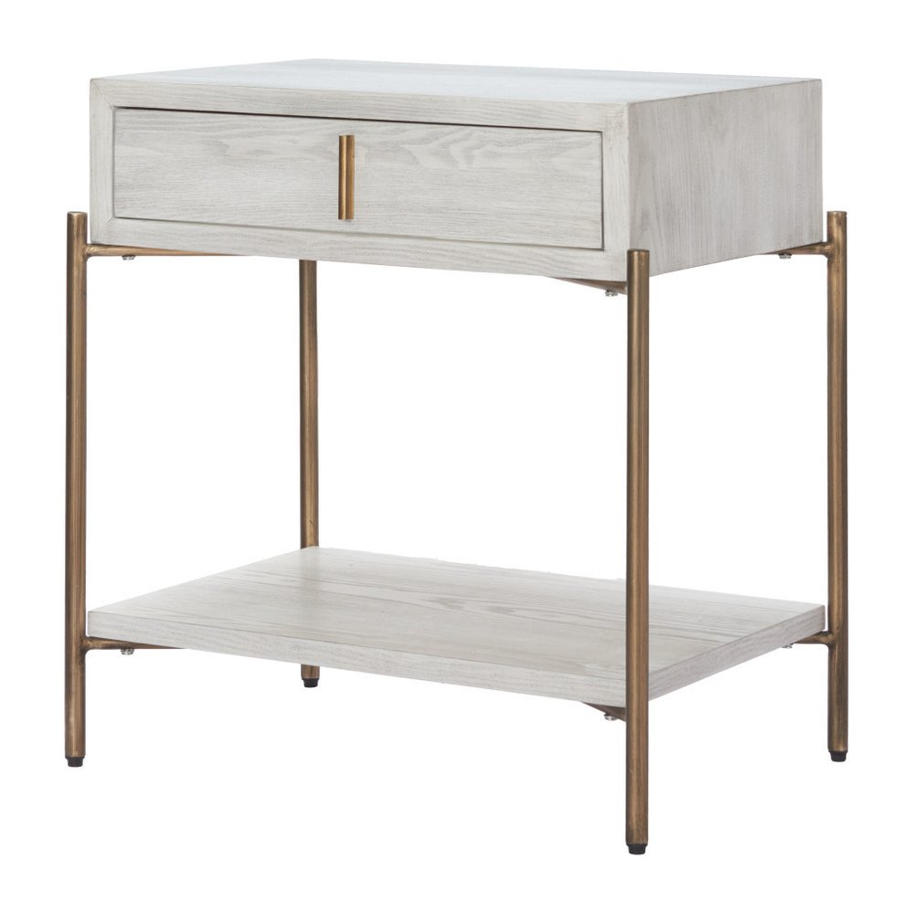 26" White and Bronze Wood and Steel End Table With Drawer And Shelf — view 2
