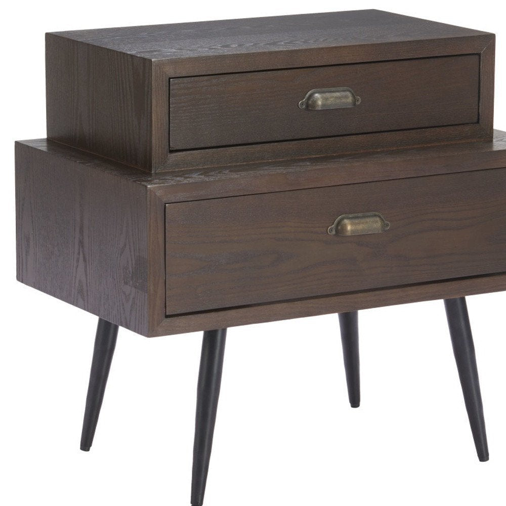 24" Brown Wood Free Form Pedestal End Table With Two Drawers — view 9