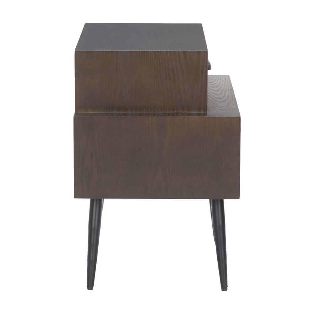 24" Brown Wood Free Form Pedestal End Table With Two Drawers — view 2