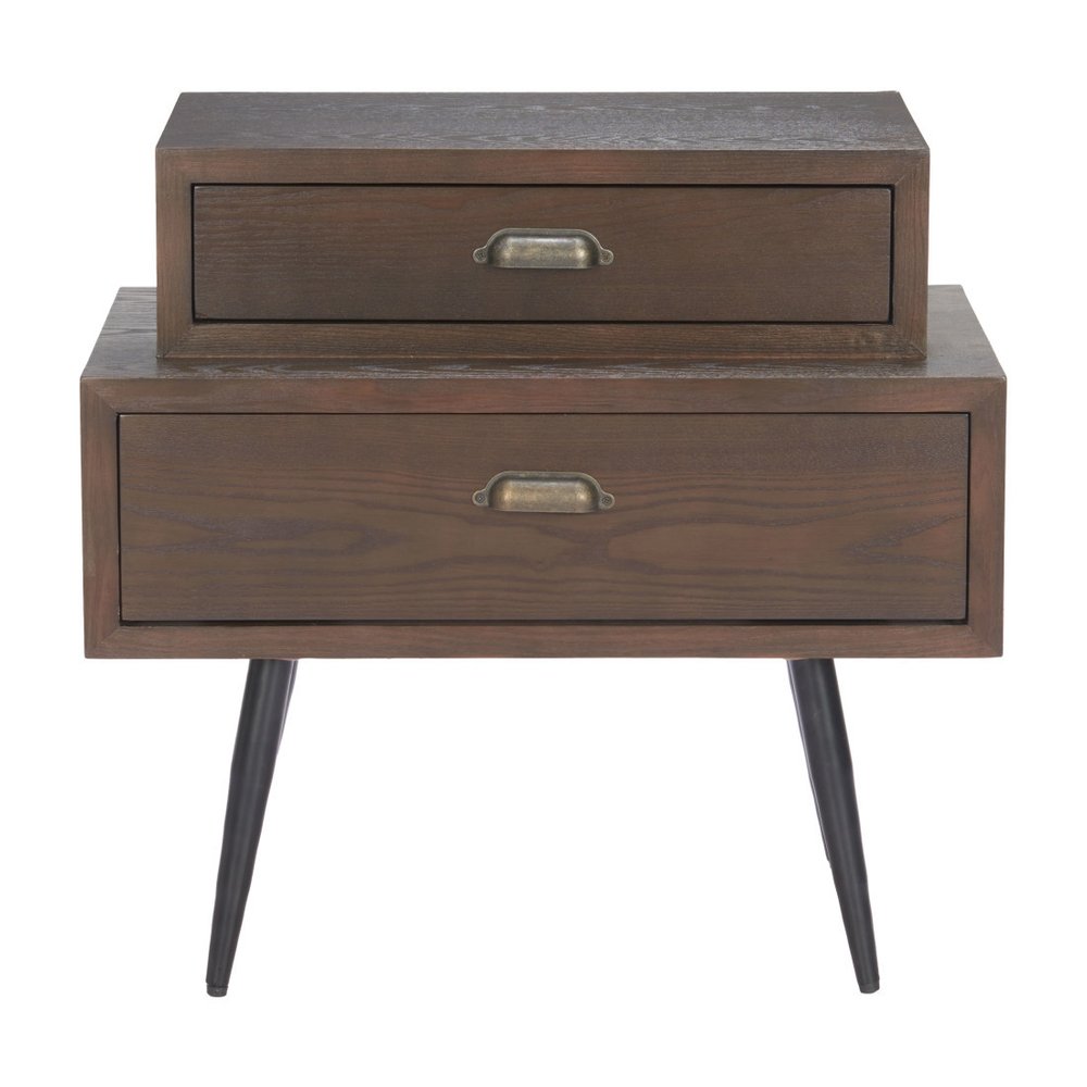 24" Brown Wood Free Form Pedestal End Table With Two Drawers HomeRoots