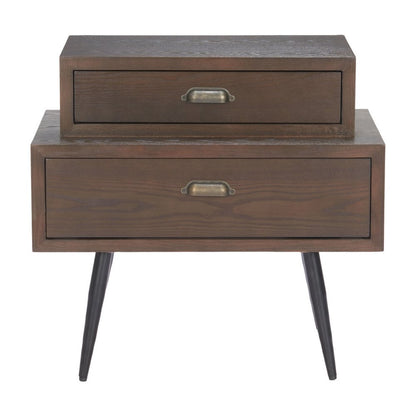 24" Brown Wood Free Form Pedestal End Table With Two Drawers HomeRoots