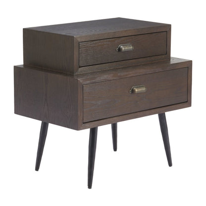 24" Brown Wood Free Form Pedestal End Table With Two Drawers HomeRoots