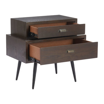 24" Brown Wood Free Form Pedestal End Table With Two Drawers HomeRoots